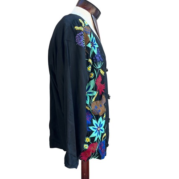 Black Colorful Floral Embroidered Jacket Boho Asian The Daily Planet Sz Medium - Picture 2 of 7